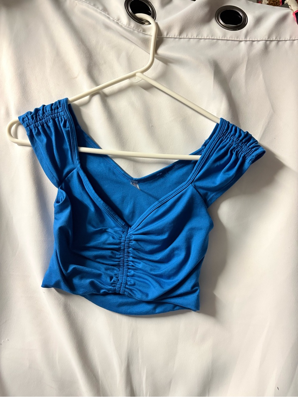 FP Movement by Free People Electric Blue Ruched V-Neck Crop Top